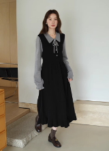 拾白新中式2023春季国风提花人丝斜襟连衣裙女休闲日常长裙